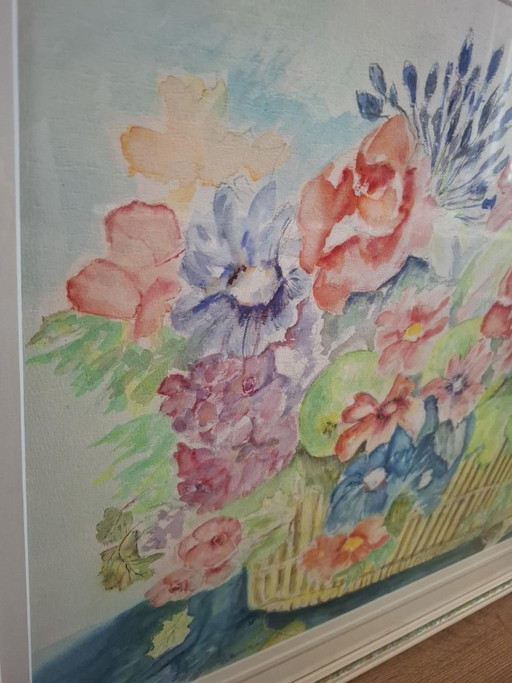 Large Original Watercolor Flowers – Signed – Framed – schilderijen tekeningen, Canvas (photo 2 of 5)