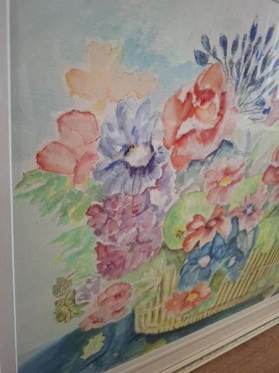 Large Original Watercolor Flowers – Signed – Framed – Paintings & Drawings, Canvas (photo 2 of 5)