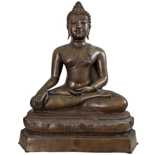 Imponente Statua di Buddha Thai – Stile Ayutthaya – 12 kg Ottone Fuso a Mano