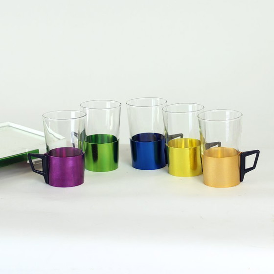 Image 1 of Set Of Colorful Drinking Glasses With A Tray, Czechoslovakia 1960s