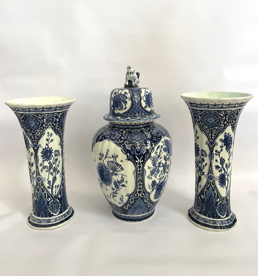 Set Delft Blue 1x Lid Vase and 2x Trumpet Vases by Boch for Royal Sphinx Maastricht Holland