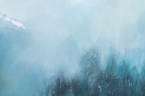 Dramatic Original Acrylic Painting - Snowy Mountain and Forest Scene - Mystery High III – Paintings & Drawings (photo 6 of 7)