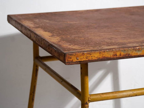 Ochre colored antique outdoor table (c.1920) #3, Garden tables, Iron, Brown, Vintage (photo 17 of 17)
