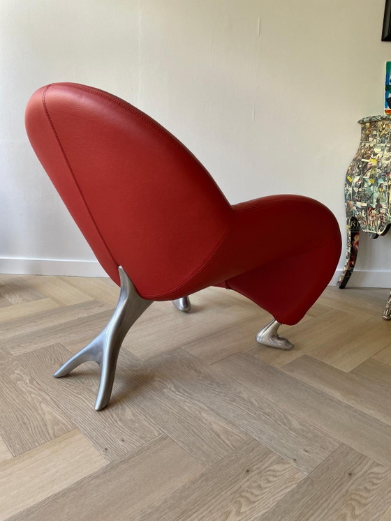 Leolux Papageno Armchair Red Leather As Good As New – Aluminium (photo 3 of 6)