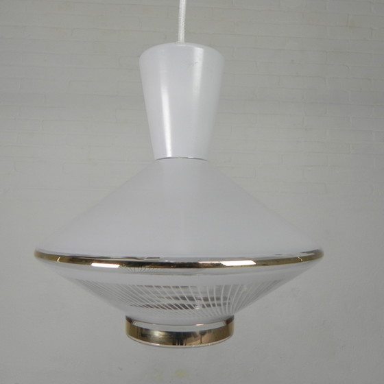 Image 1 of Lampada a sospensione con paralume in vetro modello UFO, anni '50