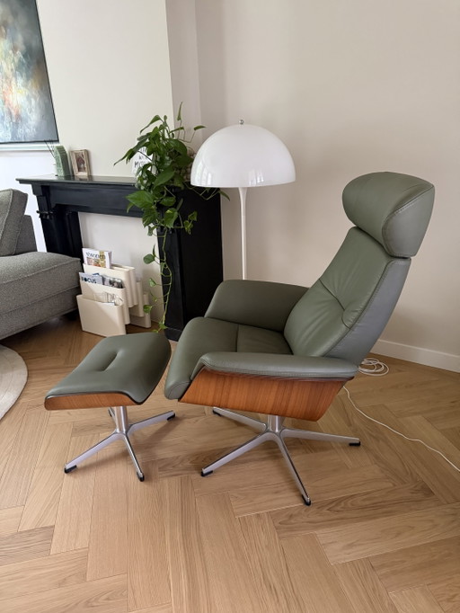 Conformément à la chaise longue Time Out verte – stoelen fauteuils, Leather, Metal