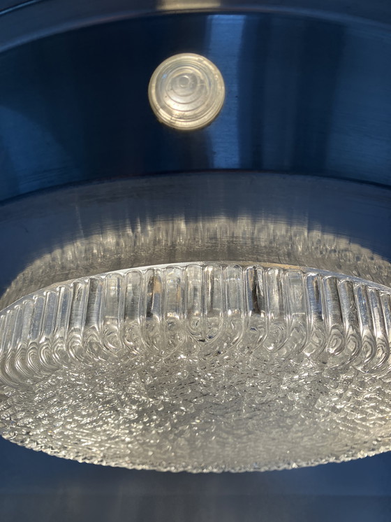 Image 1 of Lampada a sospensione ufo dell'era spaziale vintage in alluminio spazzolato