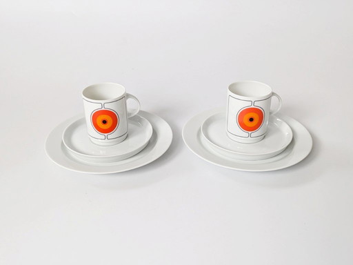 Vintage Thomas Germany “Eclipse” Porcelain Coffee Set, 6 pieces, 1970s Retro Orange Graphic Design