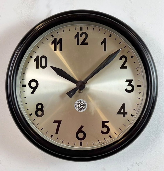 Image 1 of Industrial Brown Bakelite Factory Wall Clock from Chronotechna, 1960s