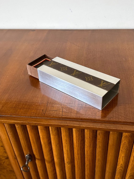 Boîte de jeux de cartes Louis Vuitton, France ca. 1970, Objets déco, Métal, Cuir, Argenté, Modern (photo 11 sur 12)