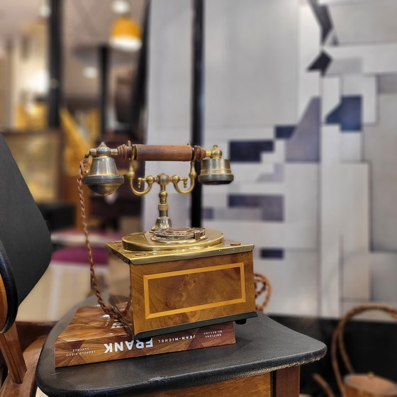 Image 1 of Draaitelefoon, inlegwerk en verguld brons, jaren 70 - Italië