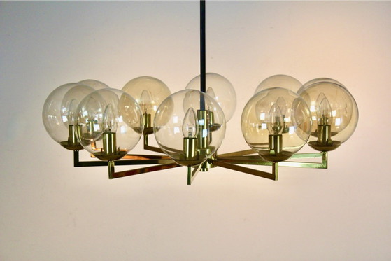 Lustre en laiton et verre, Kaiser Leuchten, Hollywood Regency (photo 3 sur 11)