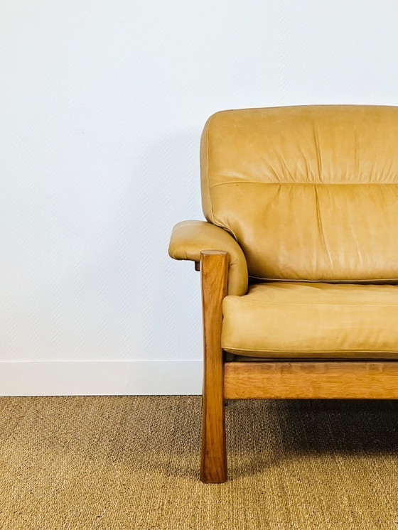 Image 1 of Ensemble de salon complet en cuir naturel et chêne, 1960, Set de 3