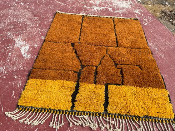 Moroccan Beni Ourain Berber Rug, Rust Orange & Mustard Yellow, Natural Wool, 230 × 210 cm, Rugs & carpets (photo 7 of 8)