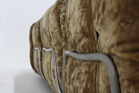 Vintage Italiaanse modulaire elementen bank  sofa 1970s, Hoekbanken, Fluweel, Metaal, Bruin (foto 9 van 12)
