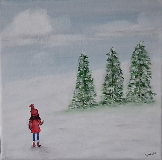 J.v. Welie Schilderijen, set van 3, winterlandschap, Schilderijen & Tekeningen, Canvas, Katoen (foto 3 van 5)