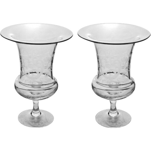 Paire de vases en verre décorés, 1980