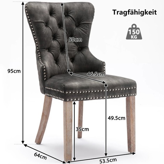 Image 1 of Anajqaqia gestoffeerde stoelen, woonkamerstoelen met spijkerkopafwerking en unieke deurring, fluweel, grijs