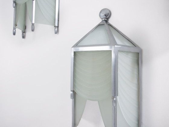 Image 1 of Jean Perzel juego de cuatro apliques originales de cristal tallado de los años 30