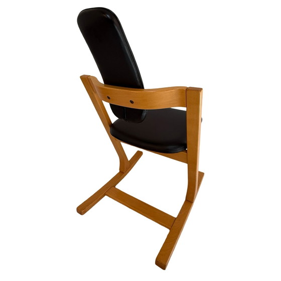 Image 1 of Peter Opsvik - Stokke - Flysit - Sedia a dondolo ergonomica - Rivestimento in pelle nera e struttura in legno