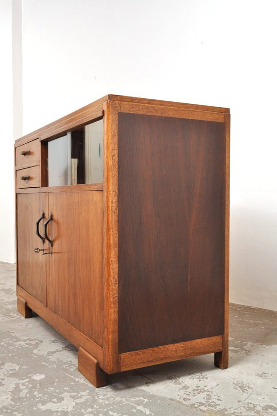 Image 1 of Art deco kast in eiken met vitrine, 1920s