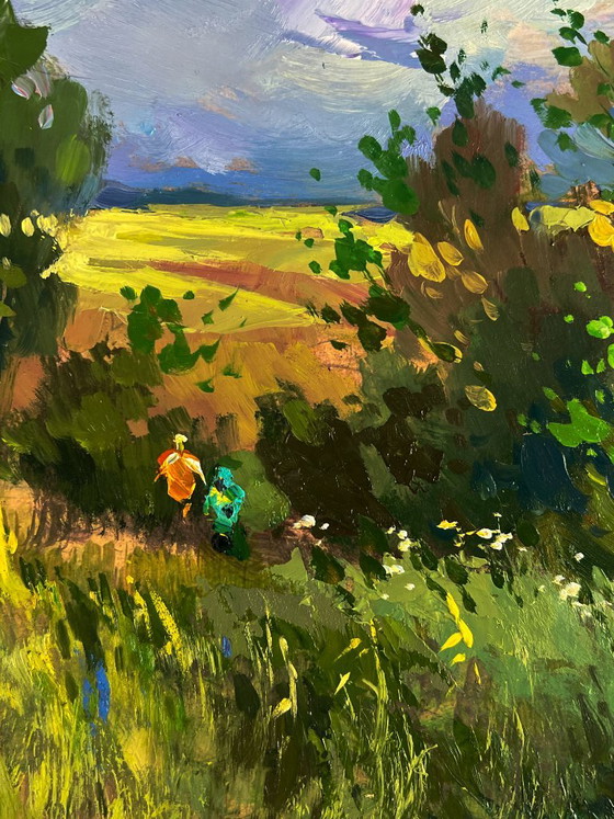Original Oil Painting Nature Summer Landscape A Walk through Cloudy Nature, Paintings & Drawings, Wood, Other (photo 7 of 10)