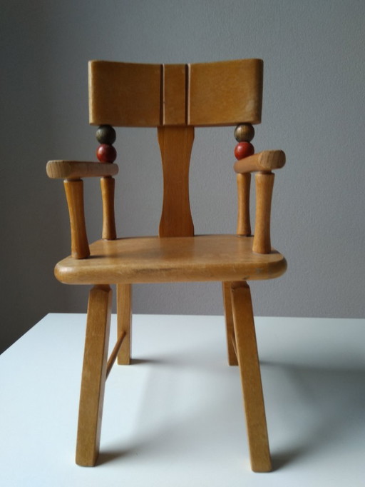 Chaise de poupée vintage Strombecker USA en bois de hêtre, années 1950