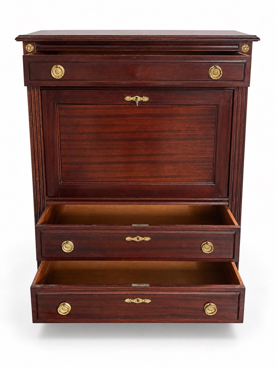 Louis XVI Style Mahogany Drop-Front Secretary Desk – Leather, Wood (photo 3 of 8)