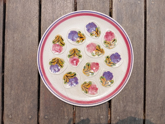 Image 1 of Grande piatto da ostriche decorato con fiori 1960 di MBFA - Francia