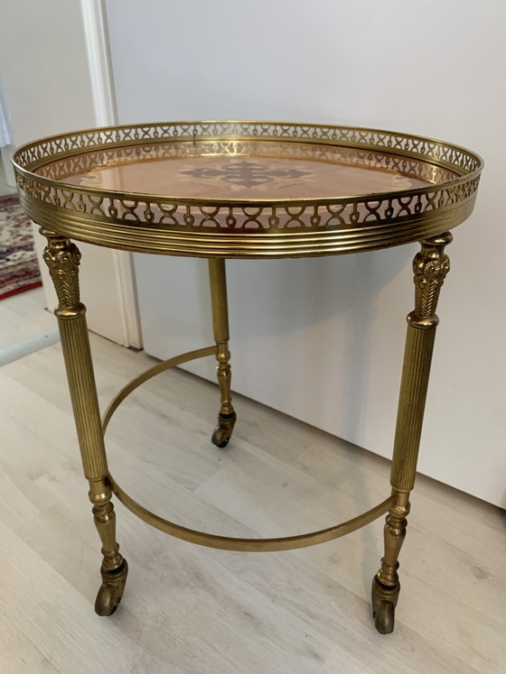 Hollywood Regency inlaid brass side table on casters, 1960s/70s – Bar carts, Metal (photo 4 of 11)