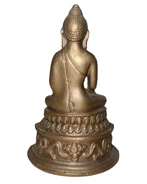 Antiker massiver Bronze-Reisealtar Shakyamuni Buddha im Pala-Stil mit Elefanten und Makara – ca. 14.-16. (photo 5 of 9)