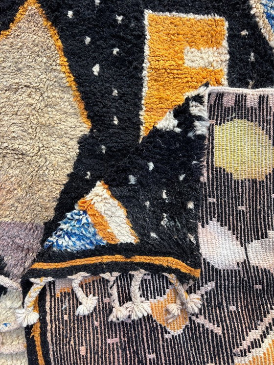 Image 1 of Tapis berbère marocain en laine noire 200x280 cm- tapis tribal abstrait noir