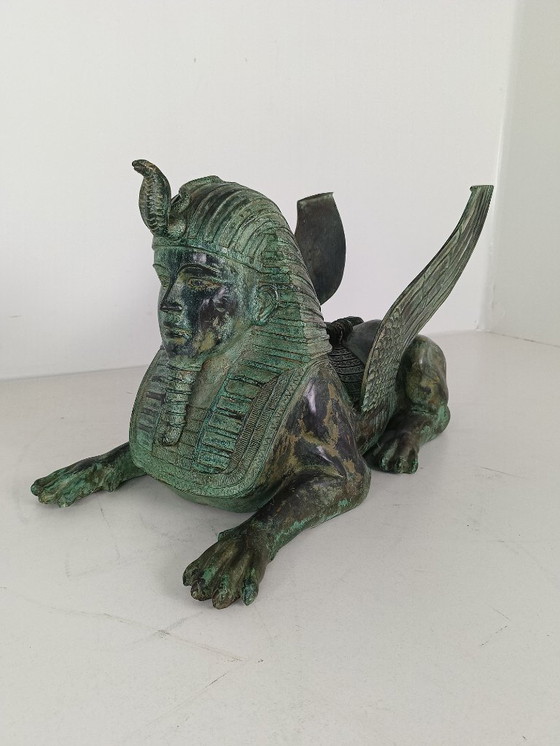 Image 1 of Bronze Sphinx Table with Glass Top