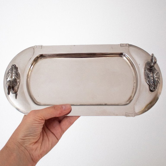 Vintage Silver-Plated 1960s French Foie Gras Dish: Duck-Shaped Handles and Art Deco Design (photo 10 of 10)