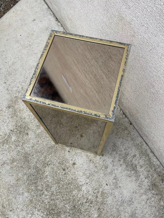 Image 1 of Pedestal/corner column in wood with chrome-plated, multi-faceted mirror finish