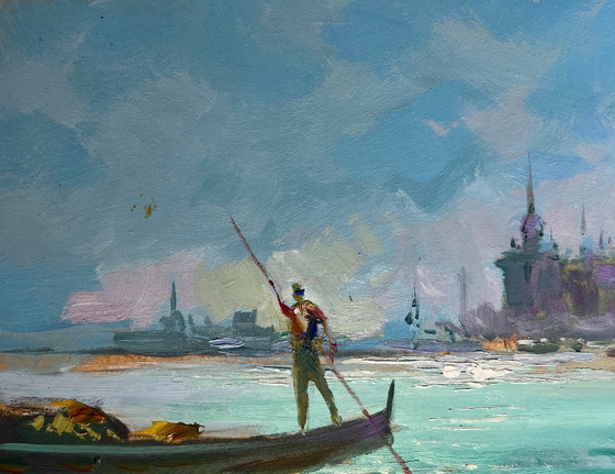 Image 1 of Origineel olieverfschilderij: Kustlandschap tijdens een vakantie in Venetië