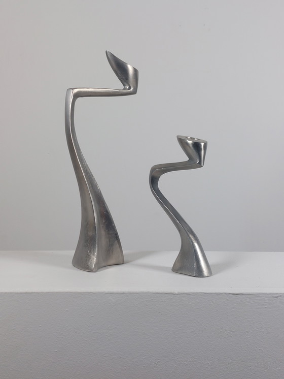 Image 1 of Paire de chandeliers vintage en aluminium de Matthew Hilton