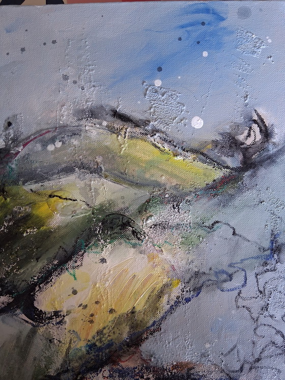 Image 1 of In the hills, mixed media with acrylic, ink and sand