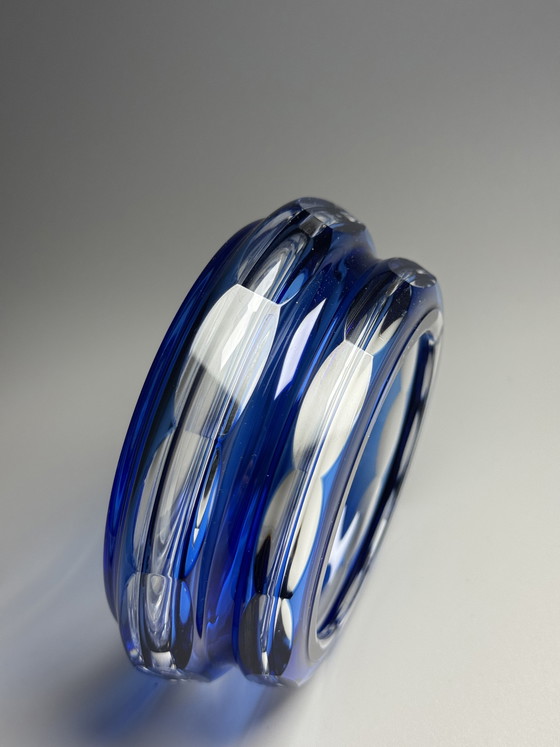 Image 1 of Bombonera de cristal “Eliane” de Val Saint Lambert, Art Déco, años 30, cristal superpuesto en azul, Charles Graffart
