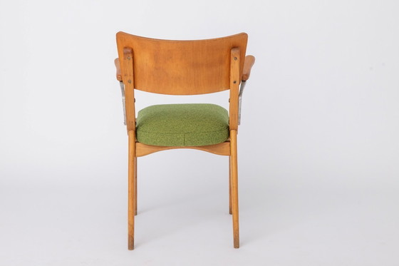 Image 1 of Vintage Armchair 1950s Germany, Beech Wood Chair, Restored & Reupholstered, Light Green Seat, Mid Century Modern
