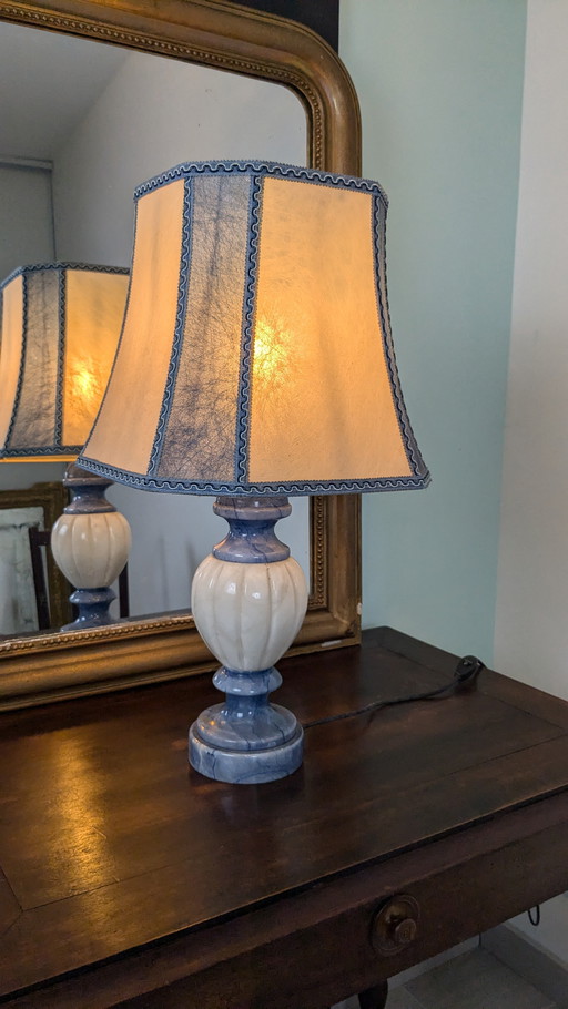 Lampe de Salon en Albâtre Bleu et Blanc