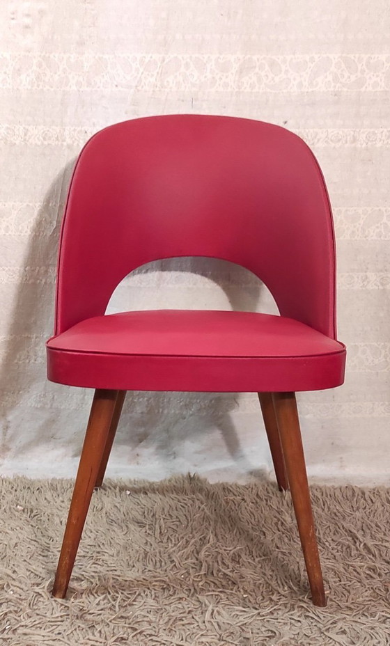 Image 1 of Sedia da cocktail in legno e similpelle rossa di Thonet - anni '50/'60