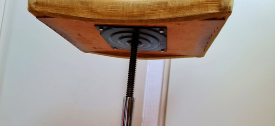 Unique Mid-Century Design Piano Stool / Footstool Tufted Ocher Yellow Velvet 70s Space Age (photo 10 of 10)