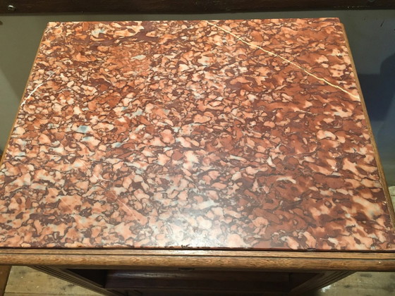 Solid oak bedside table with brown marble. – Nightstands (photo 3 of 8)