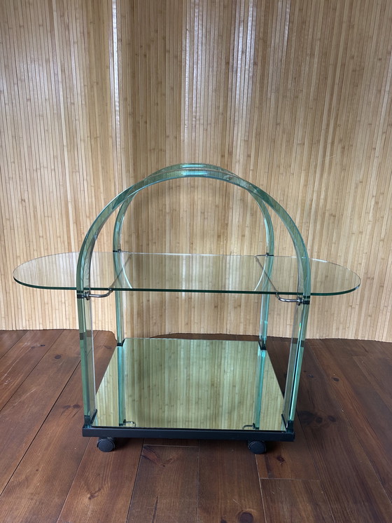 Image 1 of Gebogen groene glazen trolley van Fiam, Italië, jaren 80