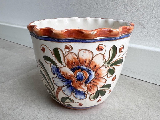 1x Vintage Italiaans Keramiek Bloempot Met Een Bloemendecor – Plantenbak, Ceramic (photo 2 of 8)