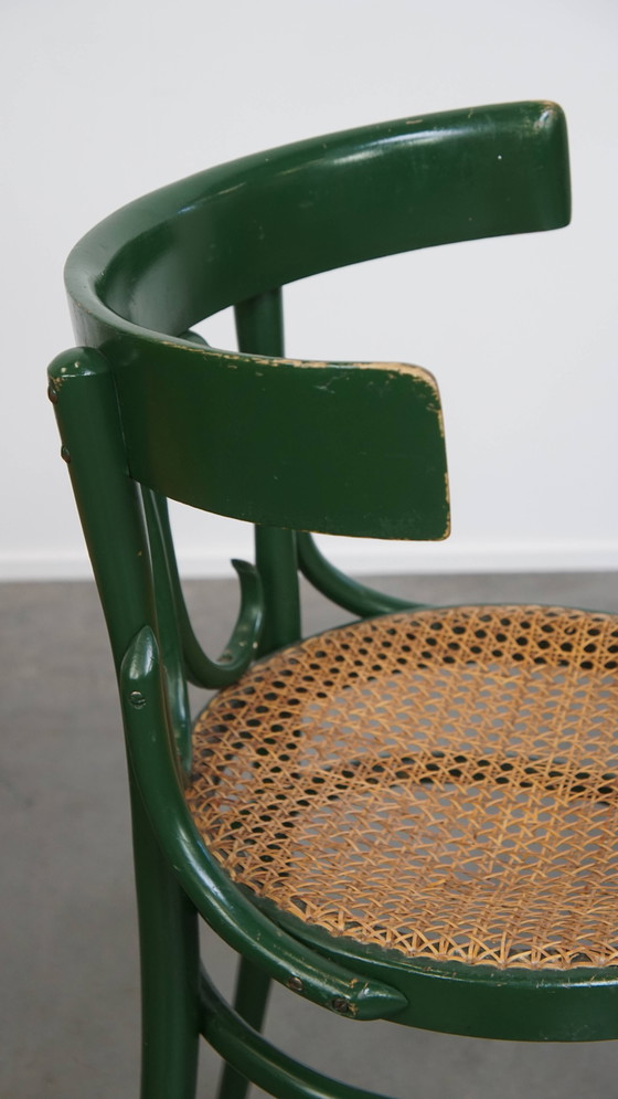 Image 1 of 2 X Green Vintage Bistro Chair With A Matt Wicker Seat