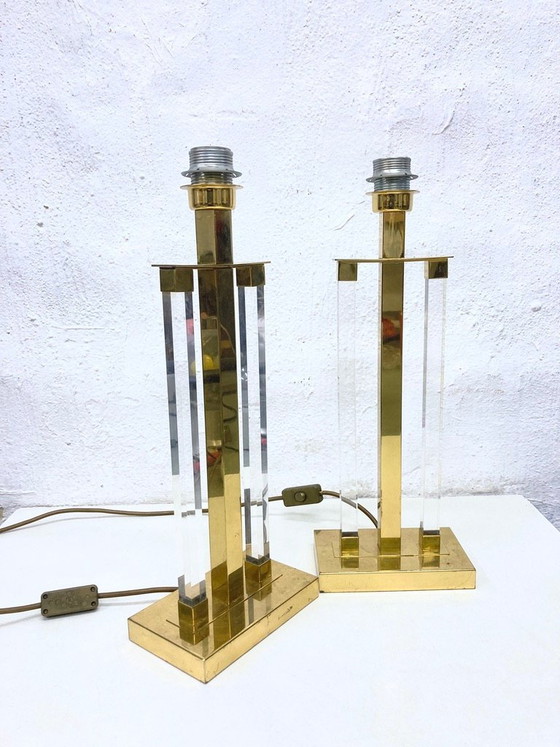 Image 1 of 2 brass and acrylic table lamps from the 1970s Hollywood Regency design