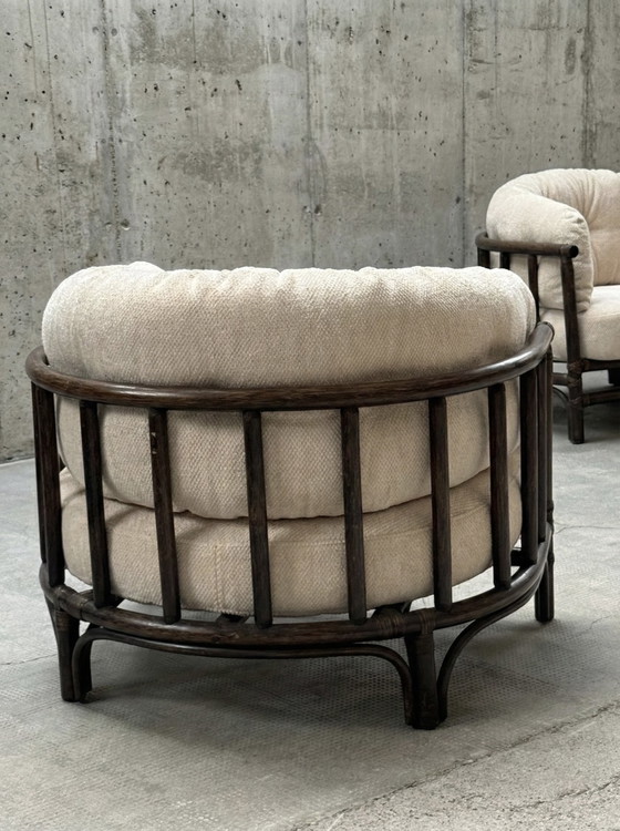 Image 1 of POLTRONA E DIVANO A 2 POSTI IN VELLUTO DI BAMBÙ CREMA, ITALIA ANNI '70