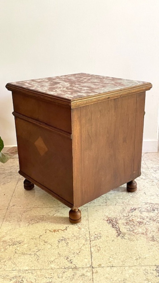 Image 1 of TABLE de Chevet Ancienne Bois et MARBRE
